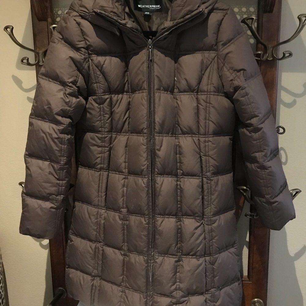 Brown long puffer coat